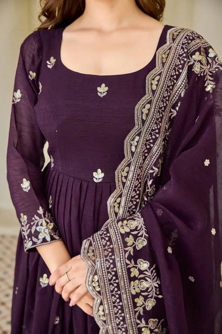 Embroidered Faux Georgette Anarkali Set with Dupatta