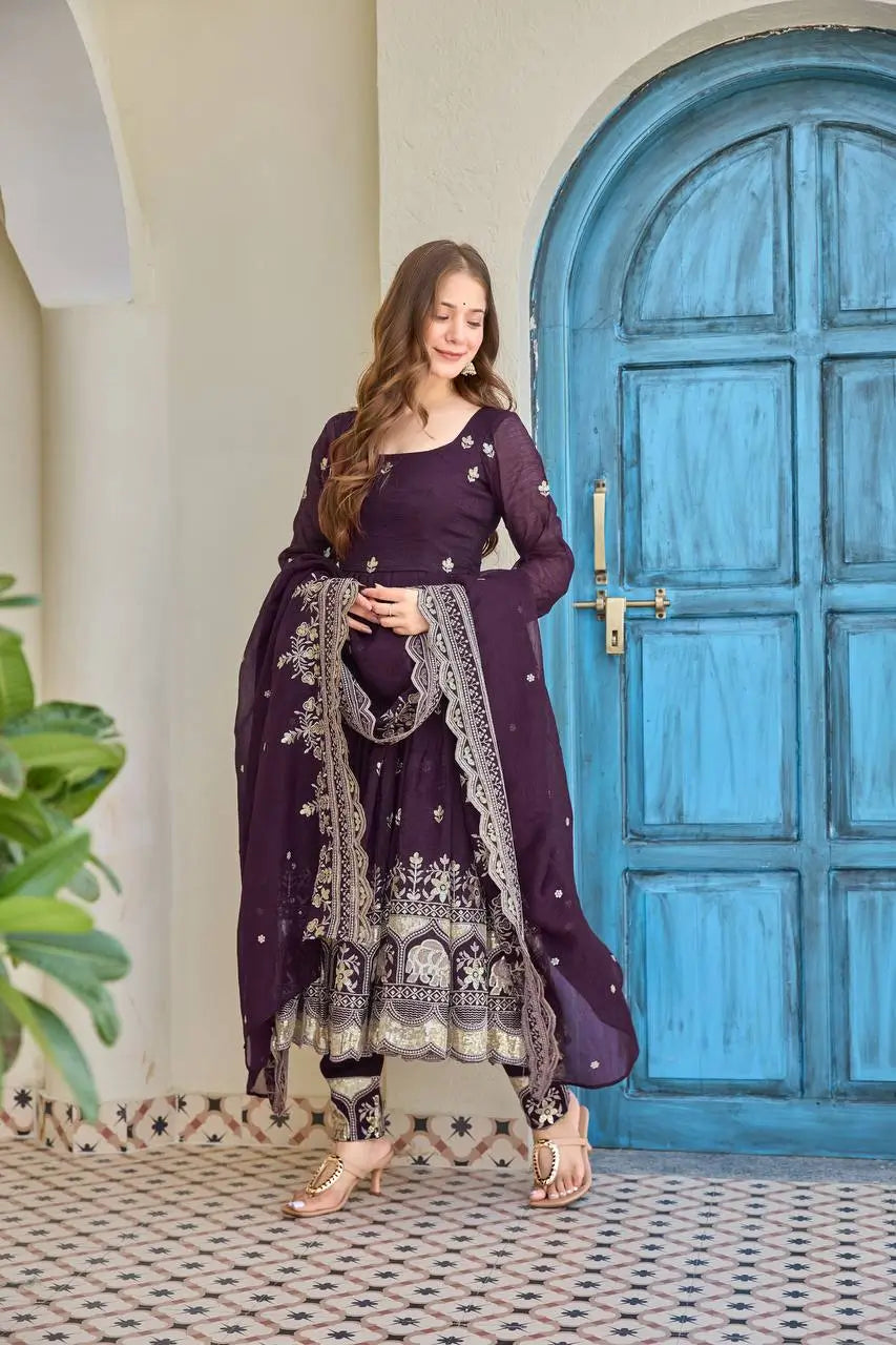 Embroidered Faux Georgette Anarkali Set with Dupatta