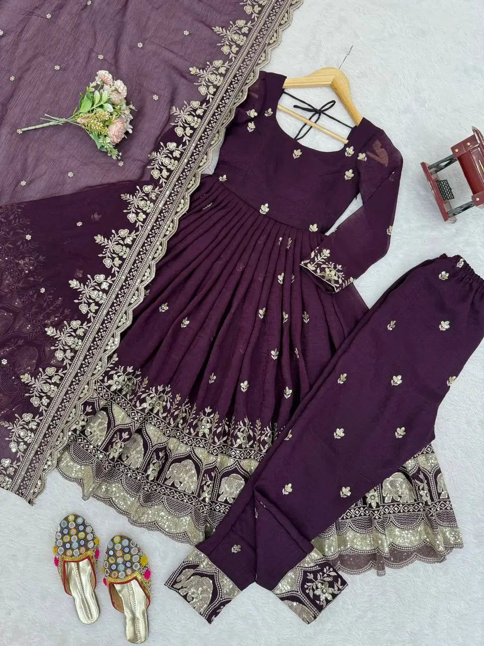 Embroidered Faux Georgette Anarkali Set with Dupatta