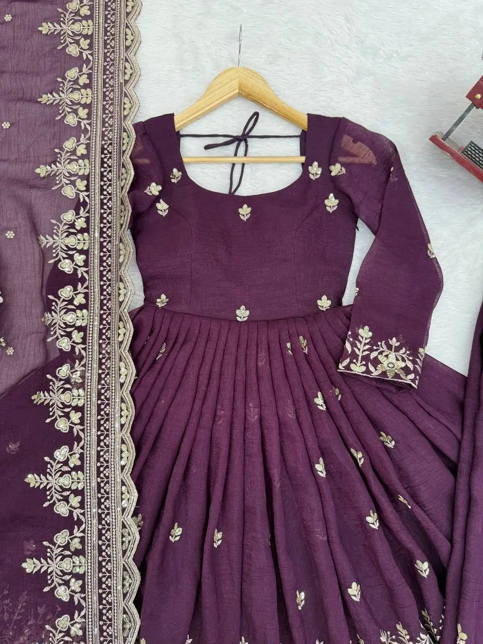 Embroidered Faux Georgette Anarkali Set with Dupatta