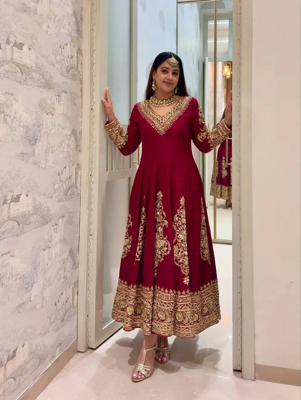 Embroidered Faux Georgette Anarkali Set with Dupatta