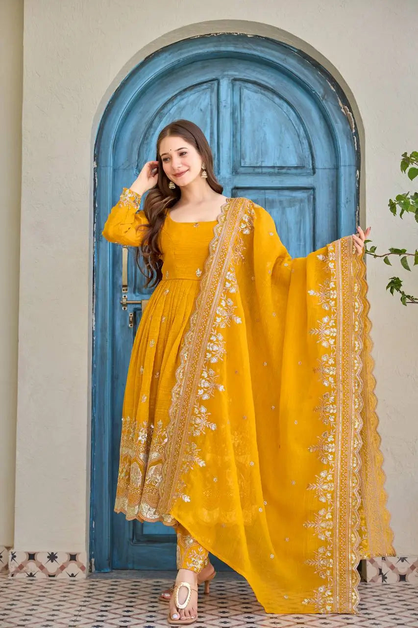 Embroidered Faux Georgette Anarkali Set with Dupatta
