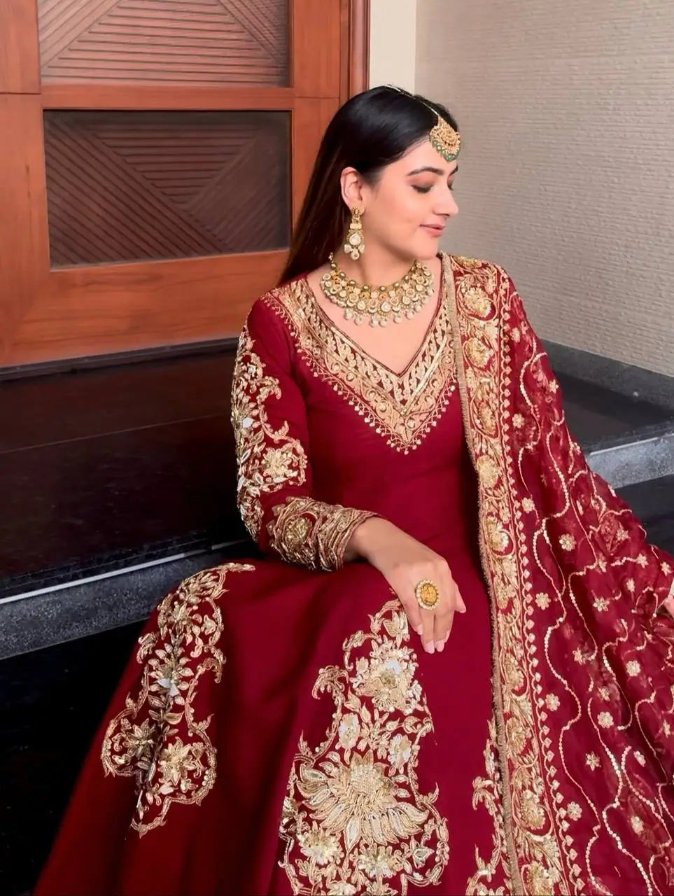 Embroidered Faux Georgette Anarkali Set with Dupatta
