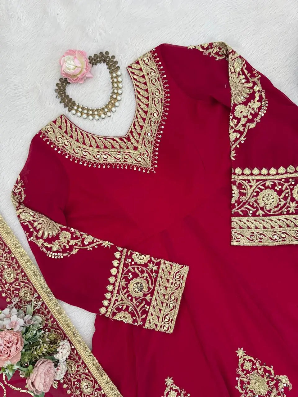 Embroidered Faux Georgette Anarkali Set with Dupatta