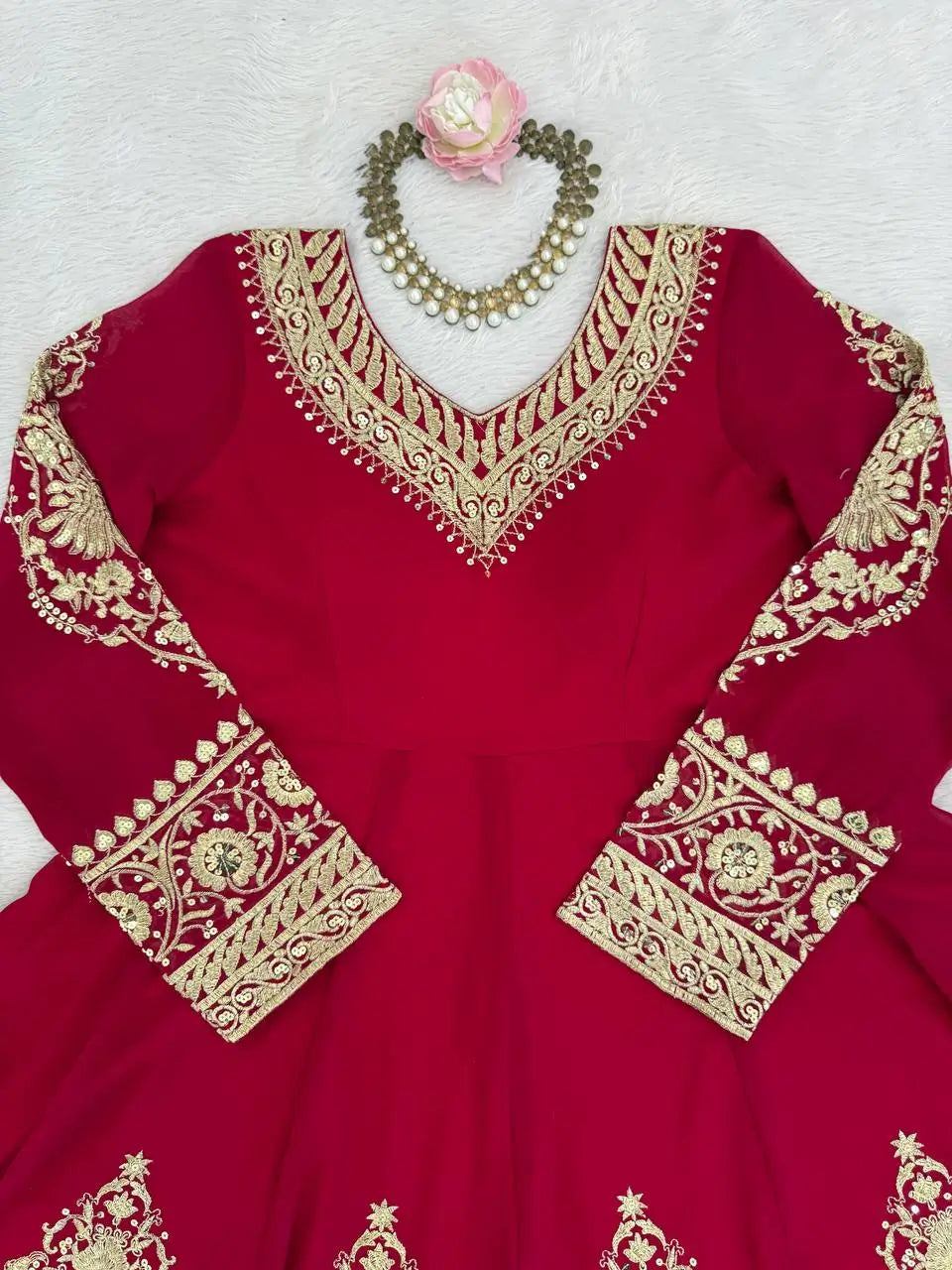 Embroidered Faux Georgette Anarkali Set with Dupatta