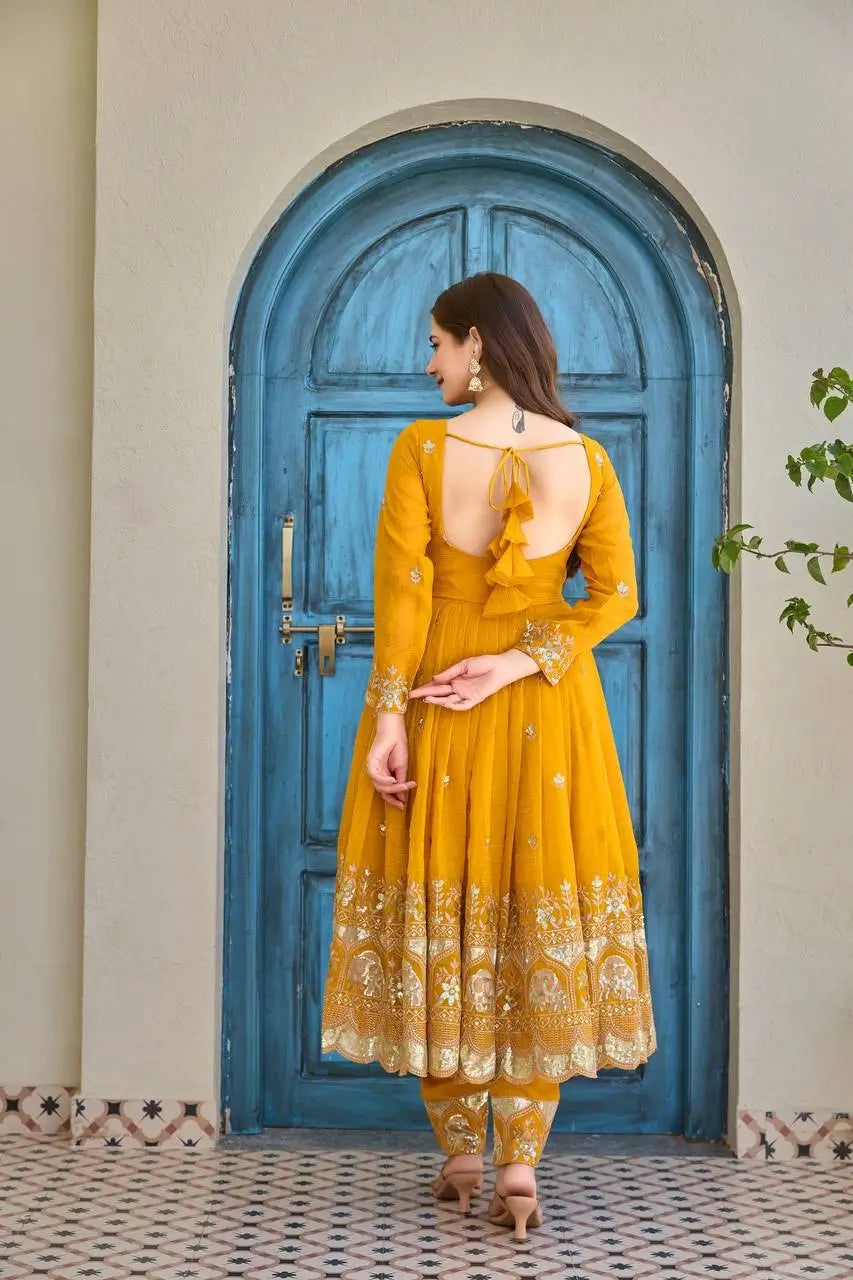 Embroidered Faux Georgette Anarkali Set with Dupatta