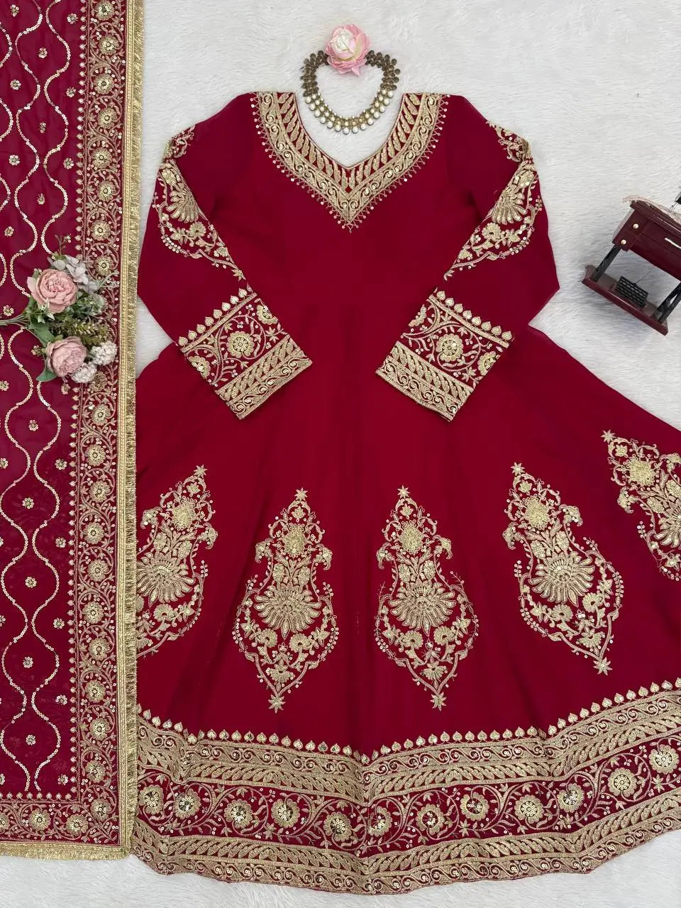 Embroidered Faux Georgette Anarkali Set with Dupatta