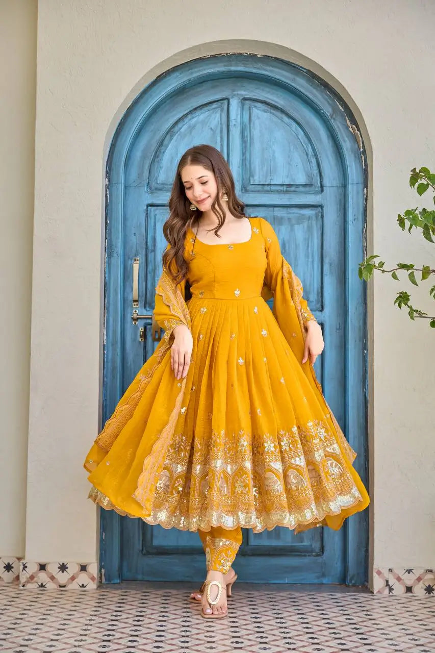Embroidered Faux Georgette Anarkali Set with Dupatta