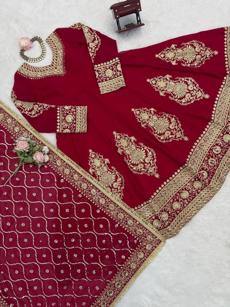 Embroidered Faux Georgette Anarkali Set with Dupatta