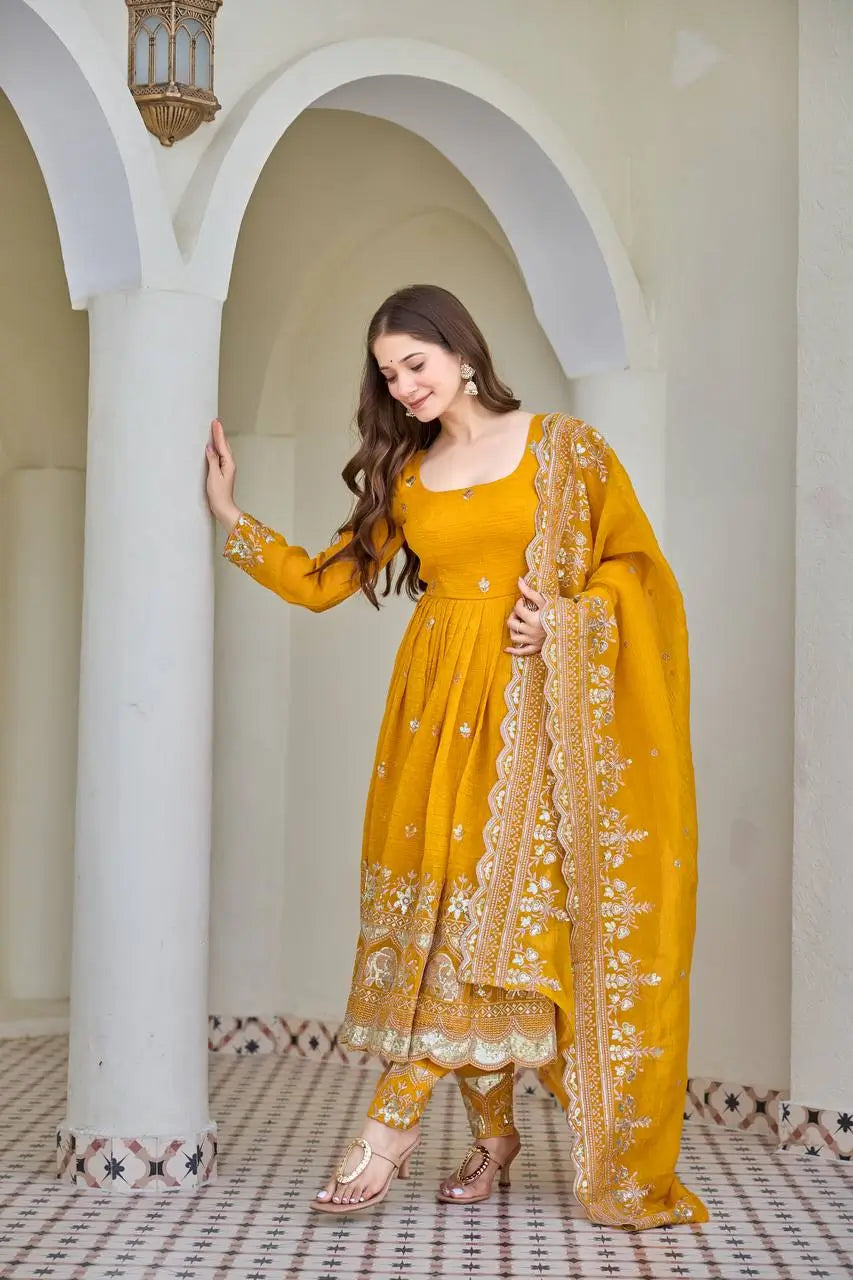 Embroidered Faux Georgette Anarkali Set with Dupatta