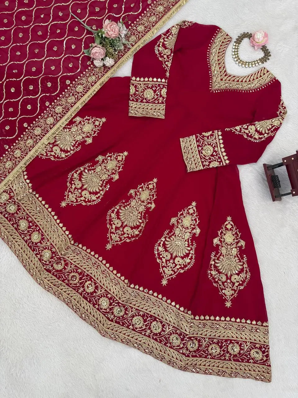 Embroidered Faux Georgette Anarkali Set with Dupatta