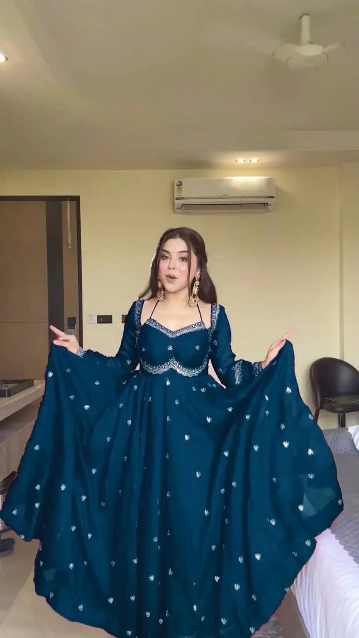 Embroidered Faux Georgette Anarkali Set