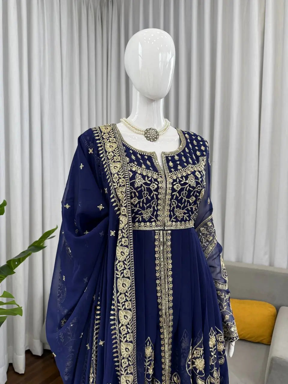 Embroidered Faux Georgette Anarkali Suit Set