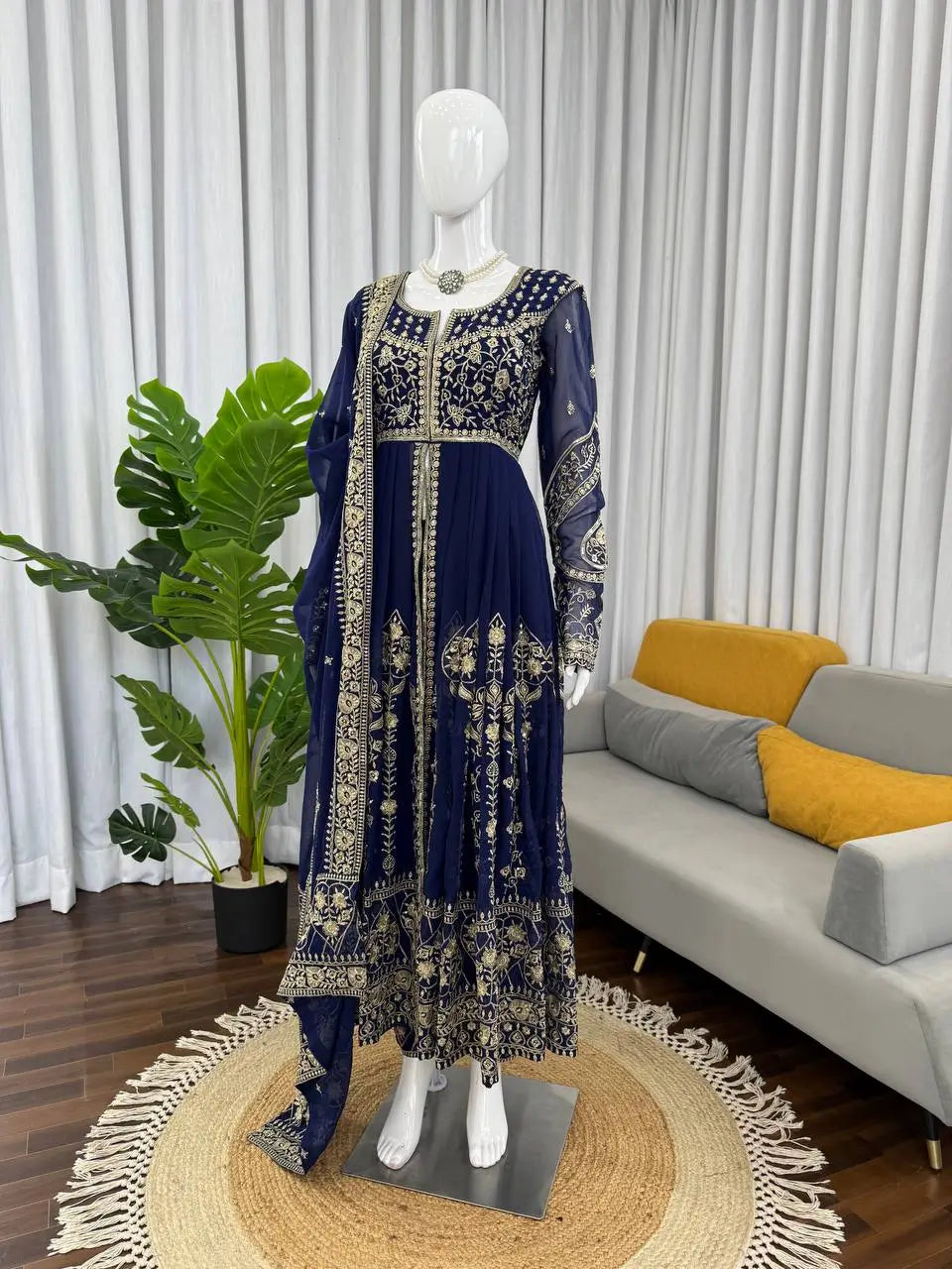 Embroidered Faux Georgette Anarkali Suit Set