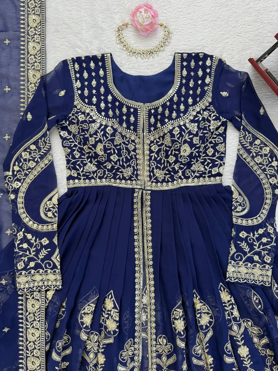 Embroidered Faux Georgette Anarkali Suit Set