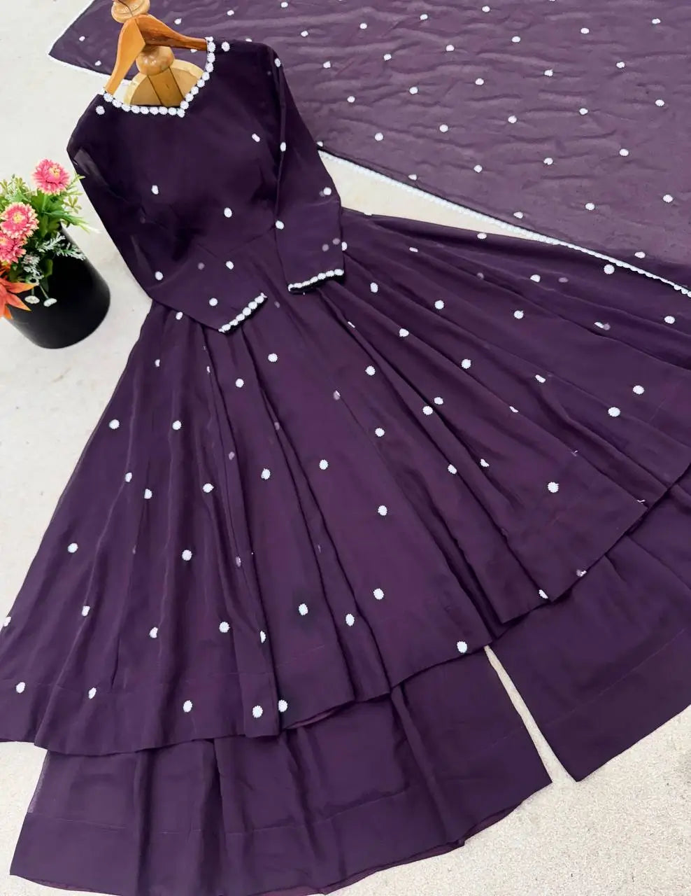 Embroidered Faux Georgette Anarkali Suit Set