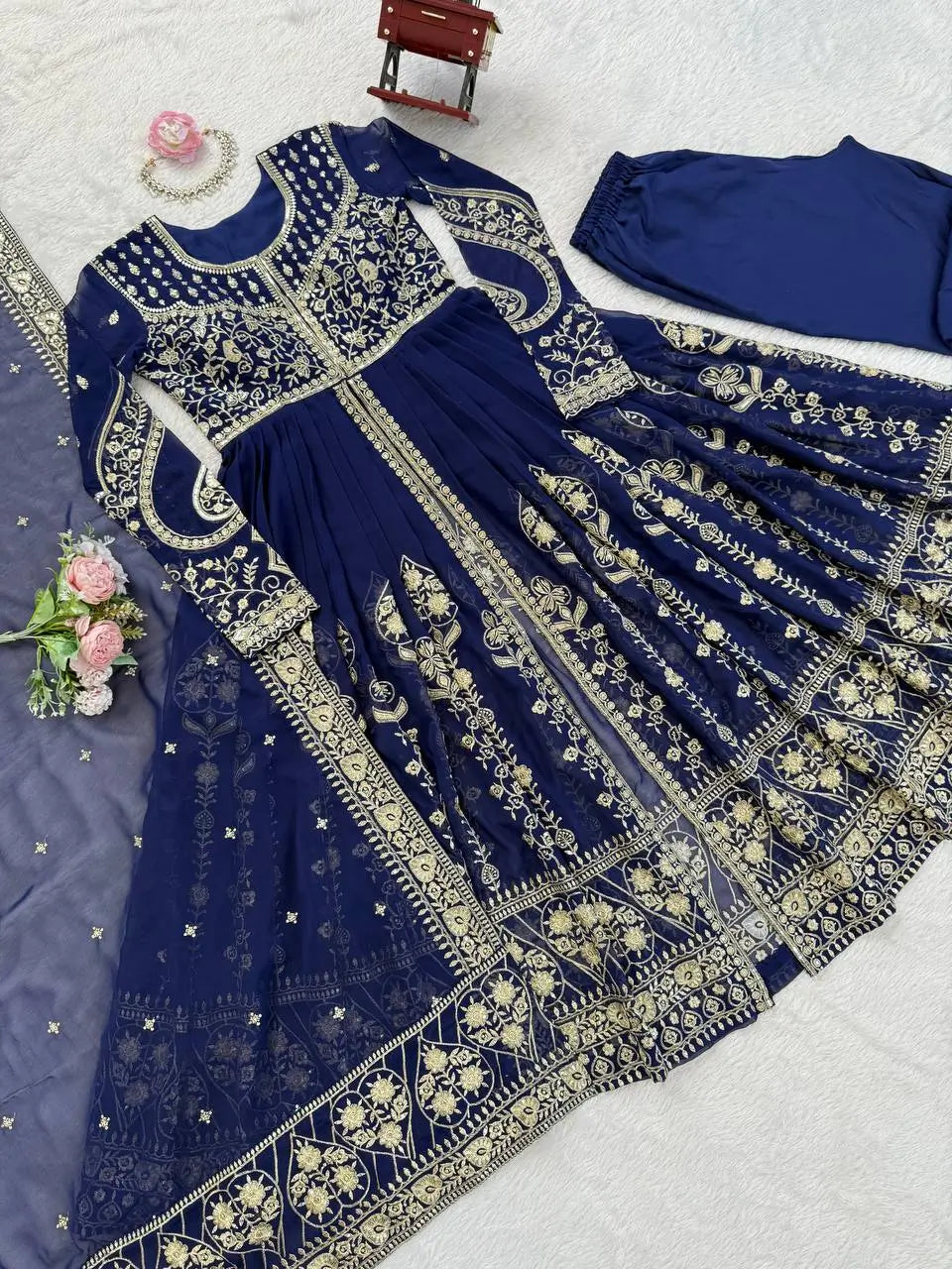 Embroidered Faux Georgette Anarkali Suit Set