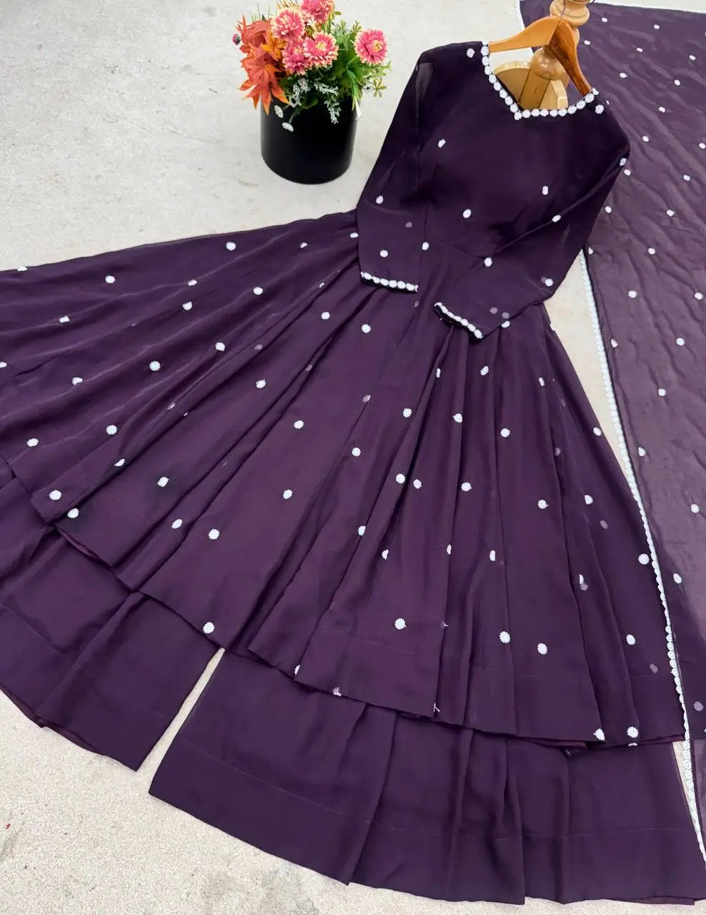 Embroidered Faux Georgette Anarkali Suit Set