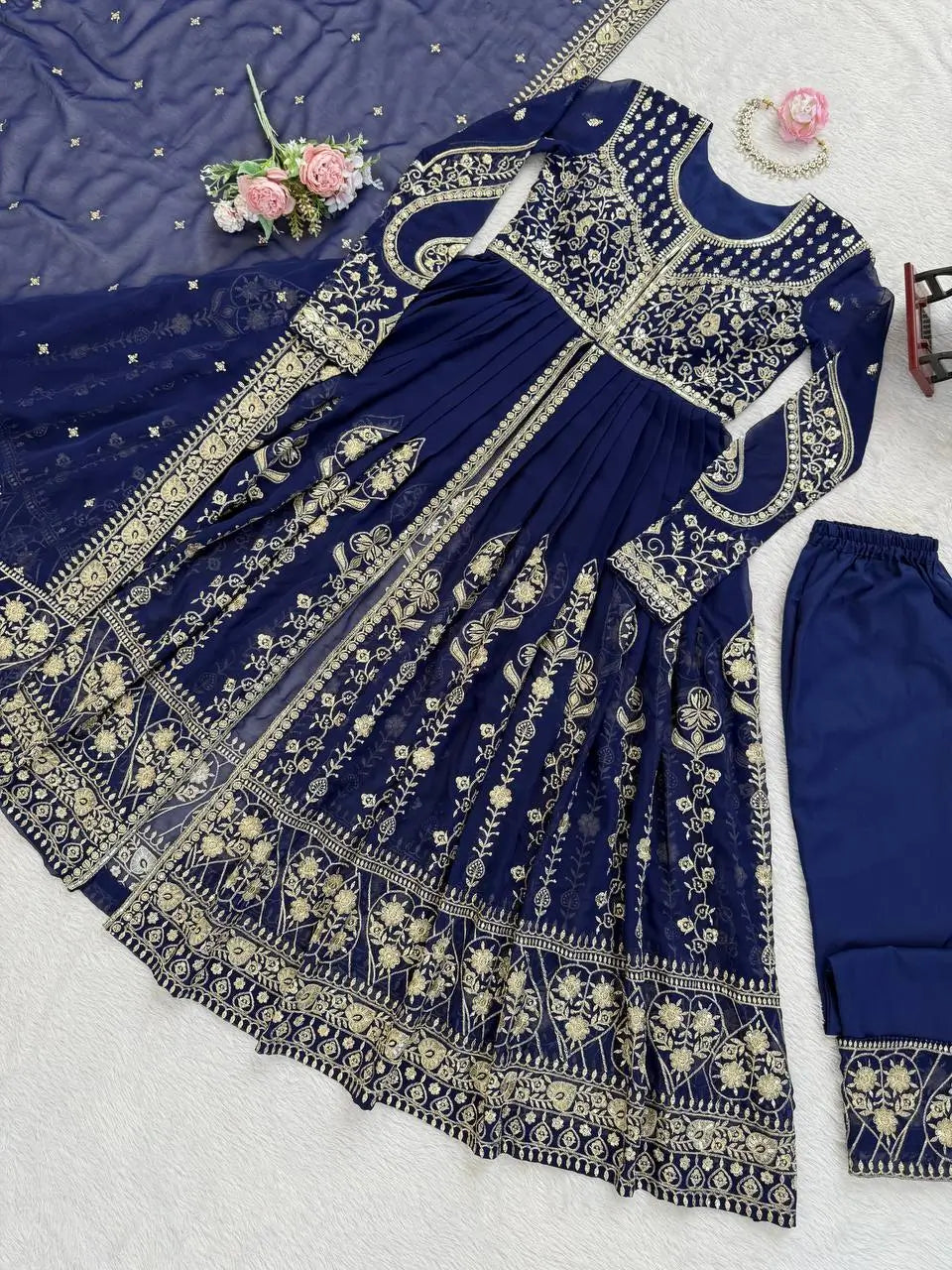 Embroidered Faux Georgette Anarkali Suit Set