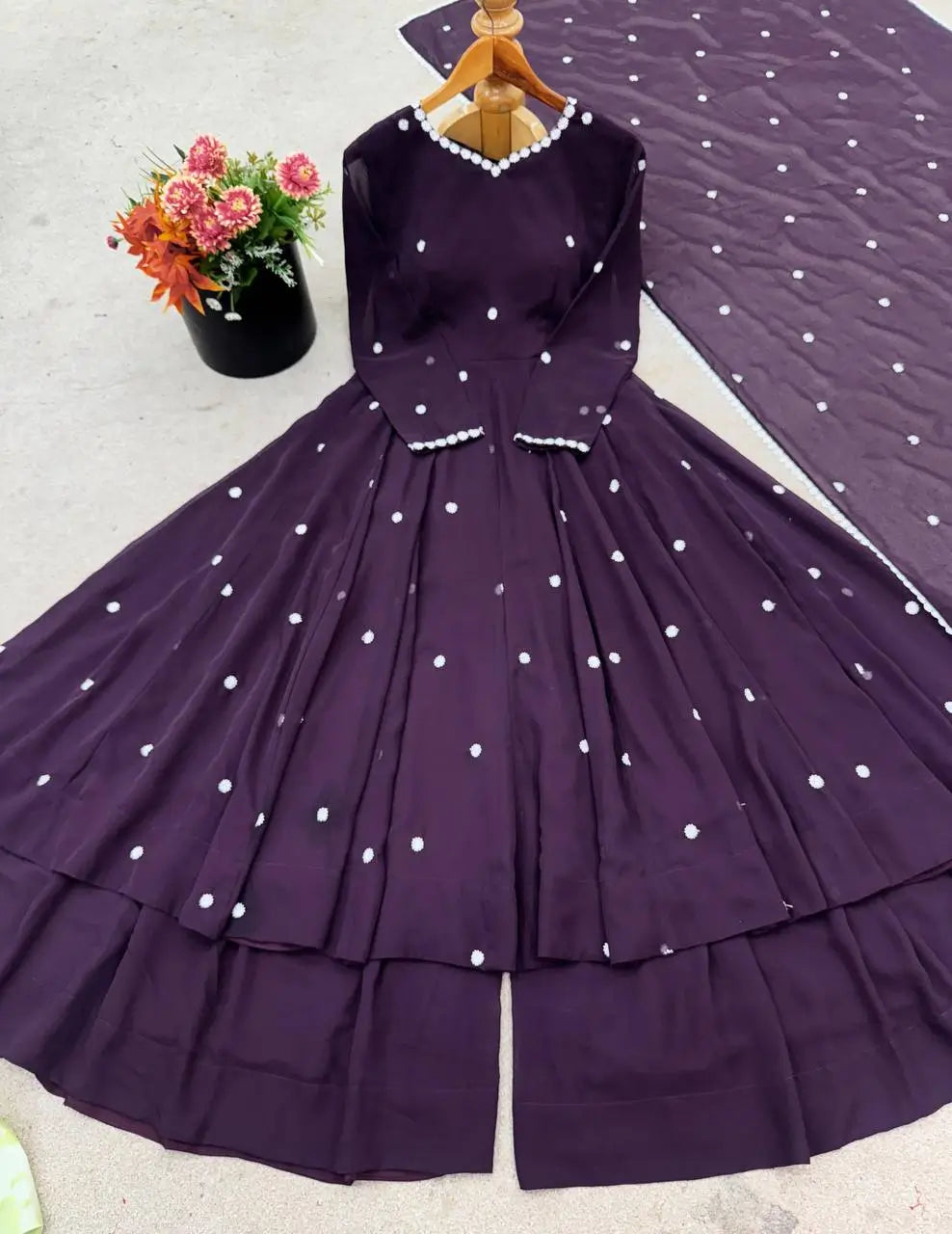 Embroidered Faux Georgette Anarkali Suit Set