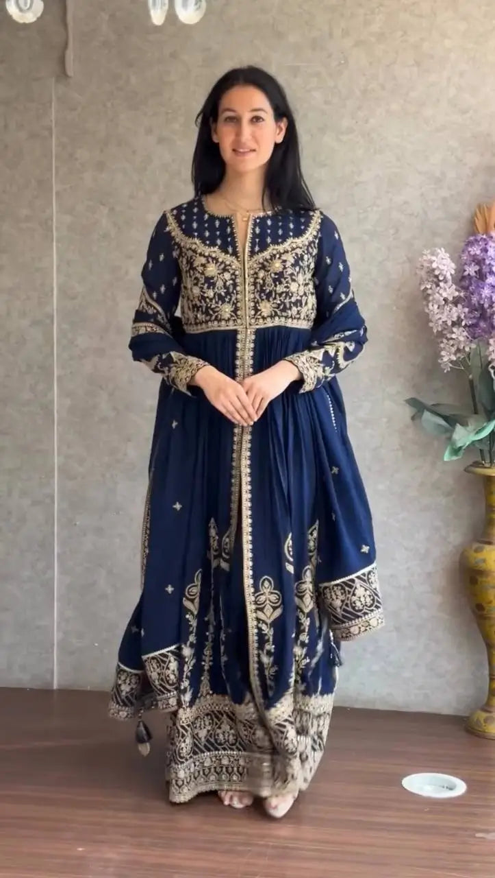 Embroidered Faux Georgette Anarkali Suit Set