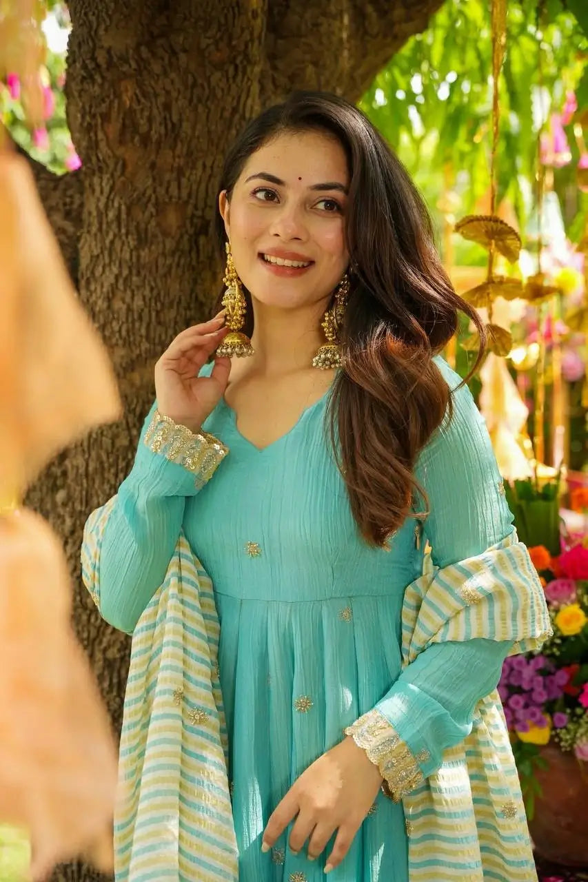 Embroidered Faux Georgette Anarkali Suit with Dupatta