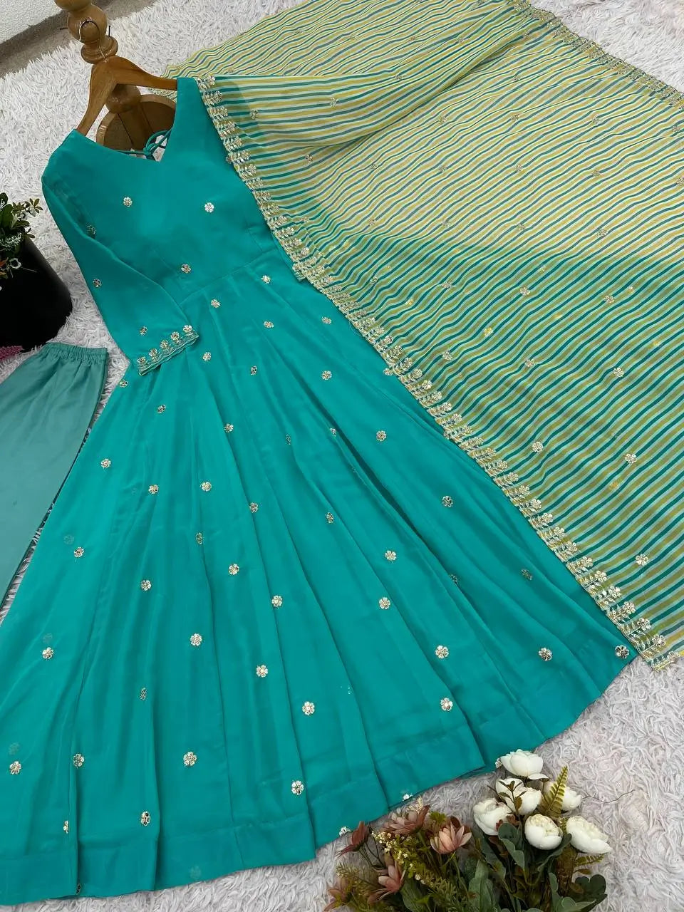 Embroidered Faux Georgette Anarkali Suit with Dupatta