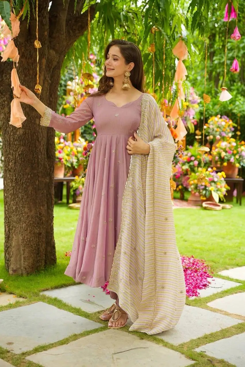 Embroidered Faux Georgette Anarkali Suit with Dupatta