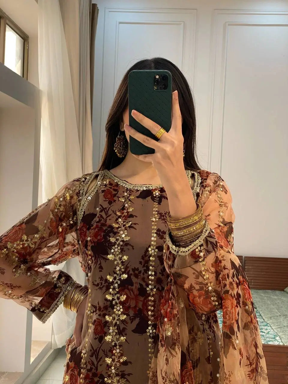 Embroidered Faux Georgette Digital Print Suit Set with Dupatta