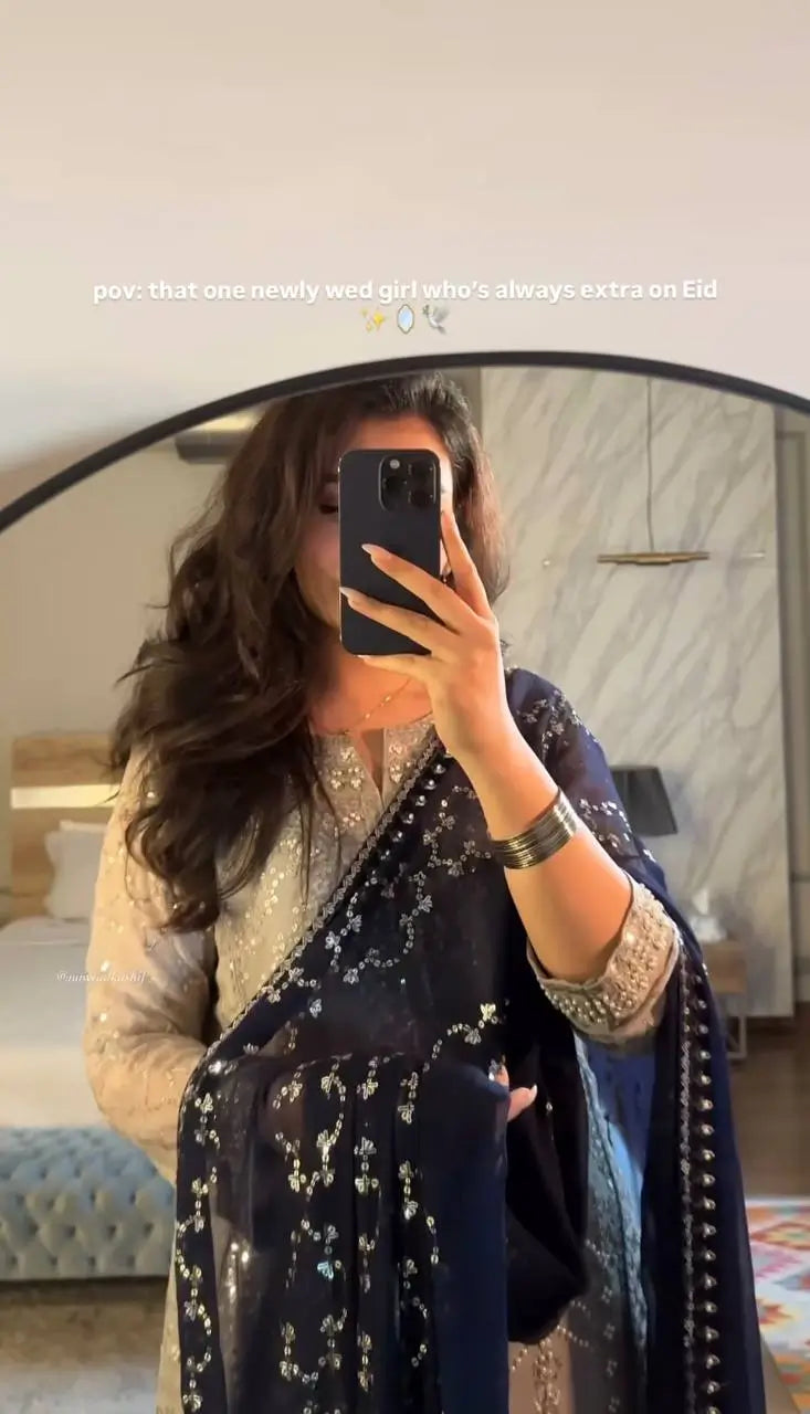 Embroidered Faux Georgette Gharara Suit Set with Dupatta