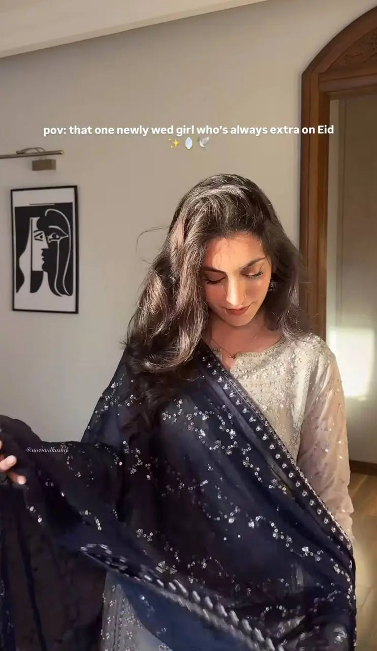 Embroidered Faux Georgette Gharara Suit Set with Dupatta