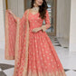 Embroidered Faux Georgette Gown Set with Dupatta