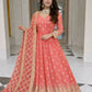 Embroidered Faux Georgette Gown Set with Dupatta
