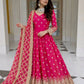 Embroidered Faux Georgette Gown Set with Dupatta