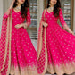 Embroidered Faux Georgette Gown Set with Dupatta