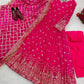 Embroidered Faux Georgette Gown Set with Dupatta
