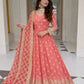 Embroidered Faux Georgette Gown Set with Dupatta