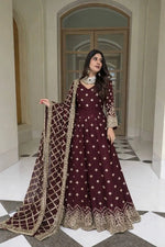 Embroidered Faux Georgette Gown Set with Dupatta