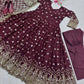 Embroidered Faux Georgette Gown Set with Dupatta