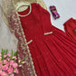 Embroidered Faux Georgette Gown Set with Organza Dupatta for Wedding and Festive Wear