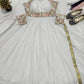 Embroidered Faux Georgette Gown Set with Pant, Dupatta and Jacket