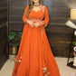 Embroidered Faux Georgette Gown Set with Pant, Dupatta and Jacket