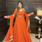 Embroidered Faux Georgette Gown Set with Pant, Dupatta and Jacket