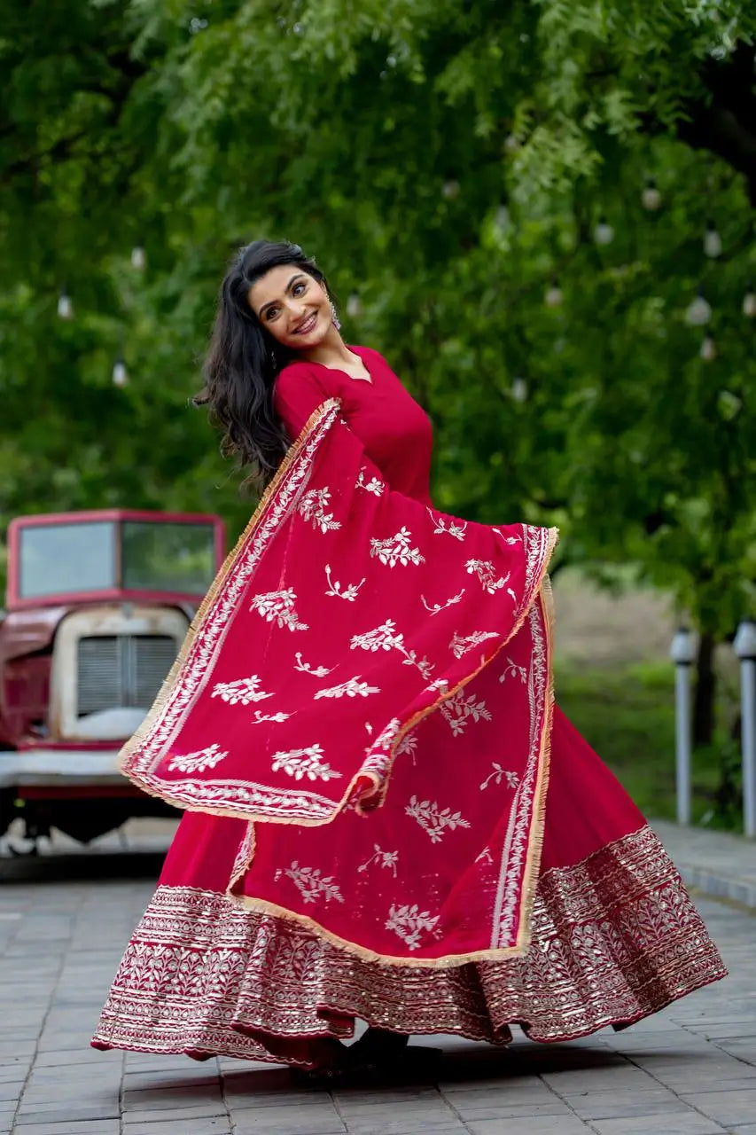 Embroidered Faux Georgette Gown with Dupatta