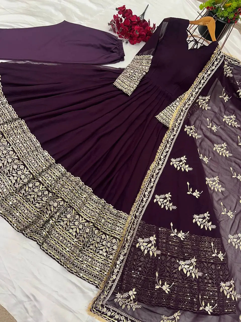 Embroidered Faux Georgette Gown with Dupatta