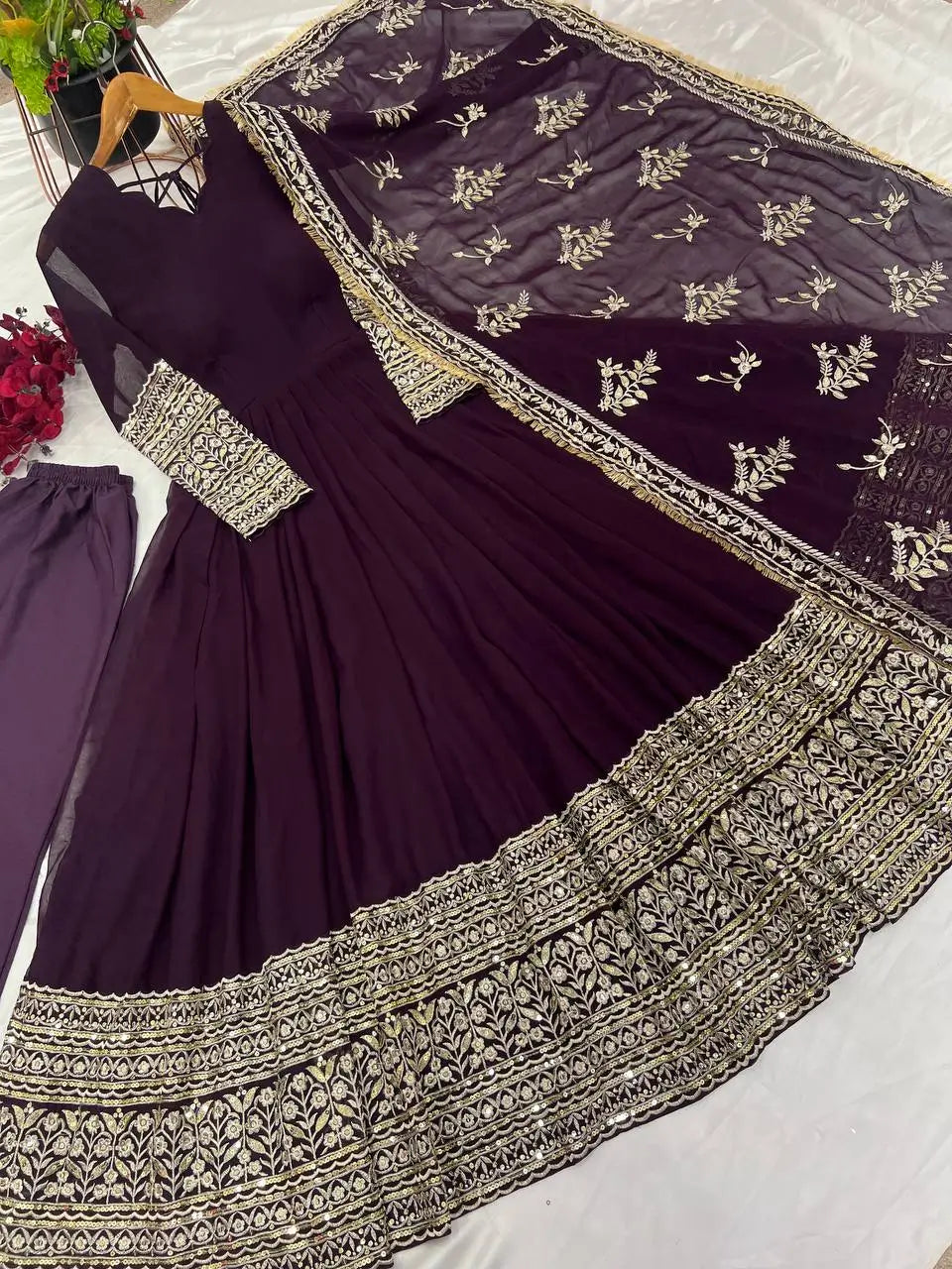 Embroidered Faux Georgette Gown with Dupatta