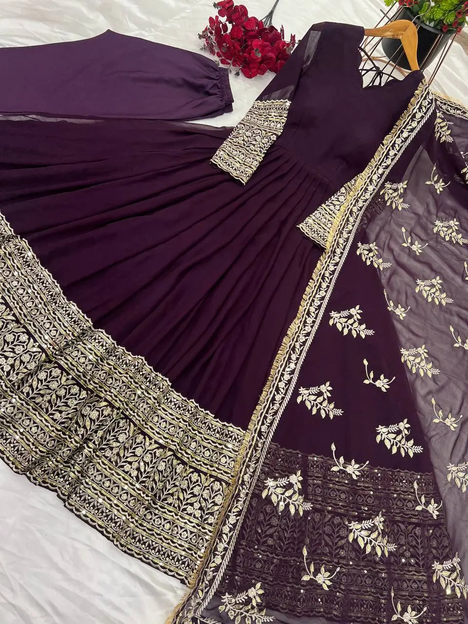 Embroidered Faux Georgette Gown with Dupatta