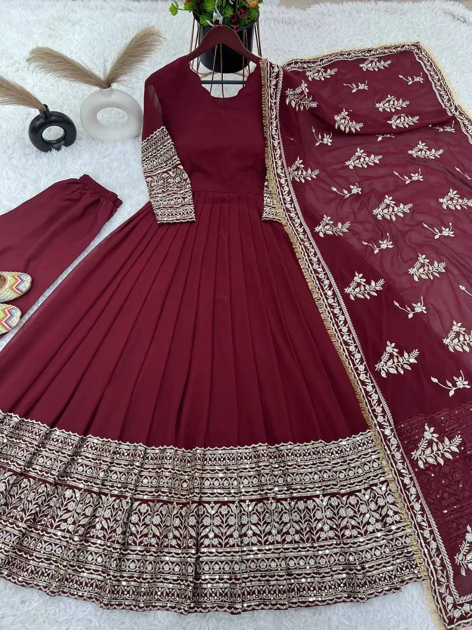 Embroidered Faux Georgette Gown with Dupatta