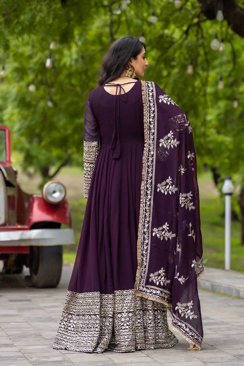 Embroidered Faux Georgette Gown with Dupatta