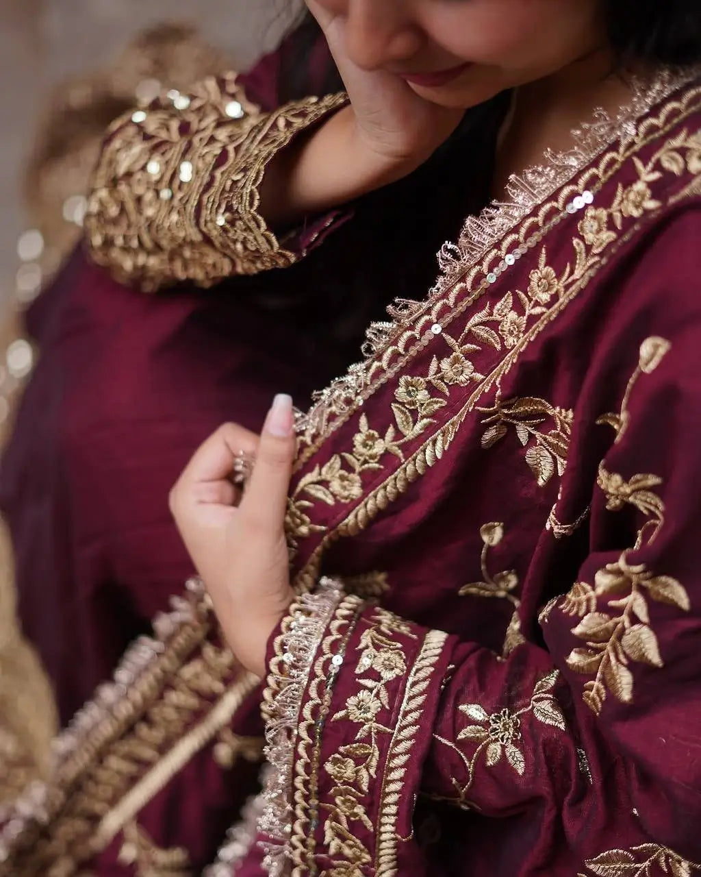 Embroidered Faux Georgette Gown with Dupatta